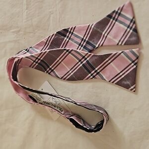 NEW Joseph A. BANK Pink Blue Plaid Adjustable Self Tie Bow Tie
